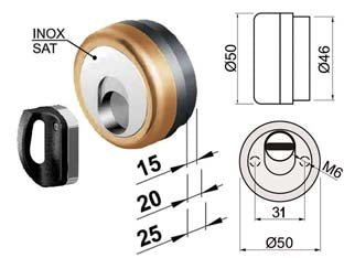 Defender magnetico mag monolito antiacido mr503 bronzato - ø mm.50x20h. (MR503-20D1) - in acciaio bronzato, interasse mm.31, compatibile con serrature Dierre e Atra, dotato di 3 chiavi magnetiche, bocchetta in ac...