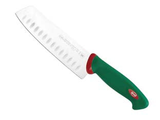 Coltello giapponese olivato - cm.18 - coltello giapponese rigido, per il taglio e il trito di verdura e frutta, manico ergonomico in materiale antiscivolo
