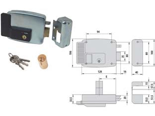 Elettroserratura per cancelli senza tetto apertura esterna 11921 - mm.60 DX (11921603) - scatola e bocchetta in acciaio con rivestimento in zinco, tensione 12v AC, scrocco autobloccante, rovesciato, cilindro estern...