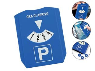 Raschietto ghiaccio con disco orario integrato - cm.15,4x12,4x8h. - struttura in polipropilene, adatto per la rimozione del ghiaccio dal parabrezza, resistente fino a -32 C° -