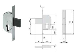 Serratura infilare per cancelli solo catenaccio 42122 - mm.30 (42122300) - scatola in acciaio con rivestimento in zinco, per cilindro sagomato non compreso , frontale in acciaio con rivestimento in zi...