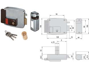 Elettroserratura per cancelli senza tetto con pulsante e fermo a giorno 11931 - mm.50 DX (11921501) - scatola e bocchetta in acciaio con rivestimento in zinco, scrocco autobloccante interno con tensione 12 V, cilindro esterno t...