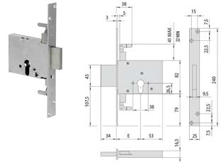 Serratura triplice da infilare a cilindro 56016 - mm.70 (56016700) - per porte in ferro, scatola e fontale con rivestimento in zinco, predisposizione per borchie di protezione, tre mandate, boc...