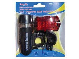 Luce anteriore e posteriore a 5 led per bicicletta - cm.10 anteriore - cm.6.5 posteriore - luce anteriore bianca, luce posteriore rossa ovale, fissaggio al telaio con fermo vite e sgancio di sicurezza, luce anteriore...