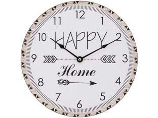 Orologio muro happy home - ø cm.30 - MDF truciolare, decoro stampato, gancio per appendere, alimentazione 1 pila AA non inclusa