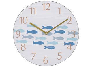 Orologio muro pesci blu - ø cm.30 - MDF truciolare, decoro stampato, gancio per appendere, alimentazione 1 pila AA non inclusa