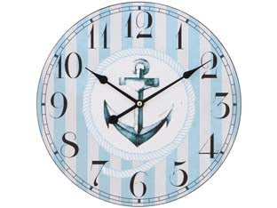Orologio muro ancora - ø cm.30 - MDF truciolare, decoro stampato, gancio per appendere, alimentazione 1 pila AA non inclusa