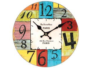 Orologio muro paris color - ø cm.30 - MDF truciolare, decoro stampato, gancio per appendere, alimentazione 1 pila AA non inclusa