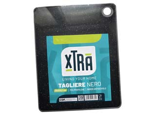 Tagliere in polipropilene e tpe nero - cm.16x23 - spessore cm.0,6 - scanalatura per raccolta liquidi, maniglia ergonomica, bordo antiscivolo