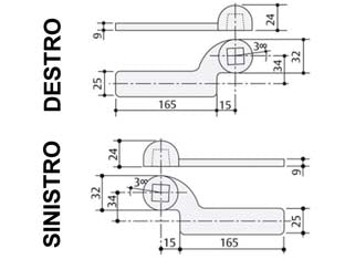 Braccio inferiore per chiudiporta a pavimento - sinistro AC3 (MA0003K0) - in ottone, braccio per perno quadro italia, singola azione, portata Kg.100