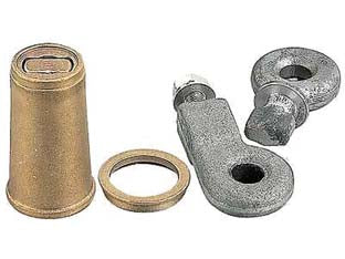 Cono in ottone con occhioli per lucchetto serranda 0a160091080 - (Y0A160091080) - gruppo composto da cono in ottone con ghiera di guarnizione e una coppia di occhioli in acciaio zincato
