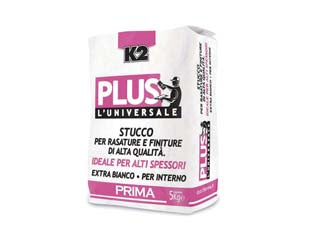 K2 plus luniversale stucco per rasature e finiture alti spessori - Kg.5 in sacco - stucco bianchissimo composto da alabastro superventilato, carbonato extra bianco e inerti accuratamente selezionati, ottimo p...