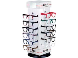 Espositore occhiali lettura pz.24 - cm.24x24x55h. - 31Z-PD-24RG - espositore da banco serigrafato girevole, specchio incluso, sei linee, quattro finiture per colore, composto dai cod.31Z-G8-C...