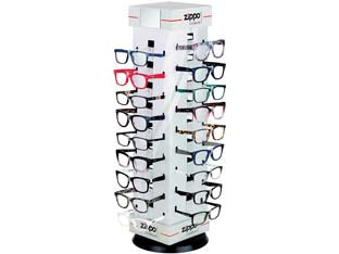 Espositore occhiali lettura pz.36 - cm.24x24x74h. - 31Z-PD-36BA - espositore da banco serigrafato girevole, specchio incluso, composto dai cod.31Z-G8-CRV100, 31Z-PR65-R100, 31Z-PR103-100, 31Z...