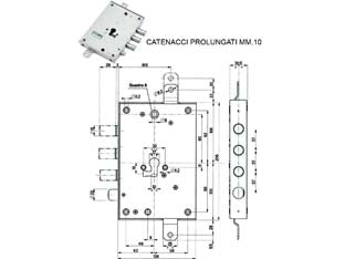 Serratura triplice appl. scrocco cil.eur. 85571/37 catenaccio + 10 - mm.63 DX (85571D37AN) - scatola mm.136x206h. in acciaio con rivestimento in zinco, catenacci e scrocco in acciaio nichelato con interasse mm.37,2 man...
