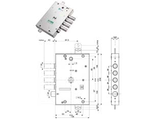 Serr. tripl. appl. c/scr. d.map. blindate 52175napm/28 attacco napoli - mm.63 DX/SX (52175NAPM 36S) - a doppia mappa, reversibile, con scrocco azionabile da chiave o maniglia, interasse mm.28, chiusura triplice con catenaccio a...