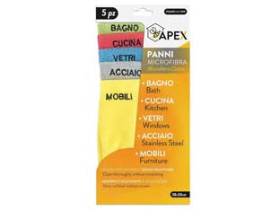 Set 5 panni microfibra con destinazioni duso - cm.38x30 - utilizzabili asciutti o bagnati, lavabili in lavatrice