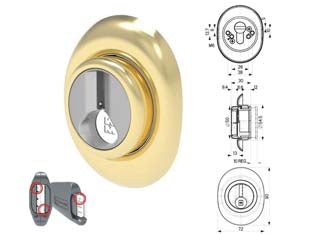 Defender regolabile a molla magnetico df371p ottone - mm.72x90 - regolazione da mm.12 a mm.22 - per cilindro europeo, in dotazione 5 chiavi, defender in acciaio con mostrina il lamiera e con apertura tramite apposita chia...