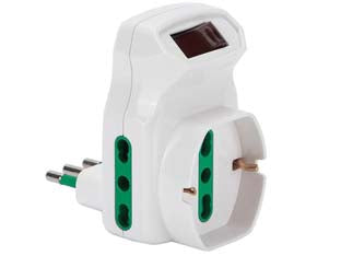 Adattatore triplo shuko 2 poli + terra 16a con interruttore automatico - bianco 87317 - adattatore triplo con spina italiana 2P+T 10A, 2 prese bipasso italiane 2P+T 16A + 1 presa bipasso italo/tedesca 2P+T 16A, co...
