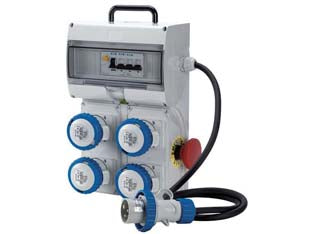 Quadro key box asc con pulsante di emergenza 4 prese industriali ip67 - grigio 74120 - composto da 4 prese a due poli + terra da 16A 200-250V, spina 2P+T 16A 200-250V IP67, protezione con interruttore magnetoterm...
