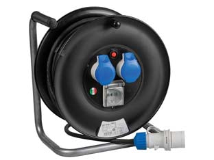 Avvolgicavo elettrico da cantiere universale 3prese mt20 linea garanti - mt.20 14620 - spina industriale blu 2P+T 16A, 2 prese industriali blu 2P+T 16A, 1 presa schuko + bipasso italo/tedesca 16A, cavo da 3x mm...