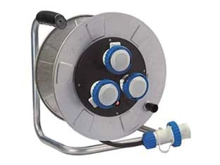 Avvolgicavo elettrico industriale 3 prese mt30 linea golia metal - mt.30 14350 - spina industriale blu 2P+T 16A, 3 prese industriali blu 2P+T 16A, con disgiuntore termico, cavo mt.30 3G2,5 H07RN-F, disco p...