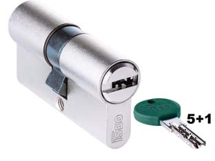 Cilindro europeo doppio profilo r700 82r70 - mm.70 decentrato (30x40) (82R7030409C.H526) - corpo nichelato, versione meccanica, fino a 14 pin di codifica, dispositivi anti-trapano su entrambe le estremità del corpo d...