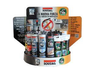 Assortimento 24 pezzi con espositore fix all + t-rex - espositore completo di 4 referenze differenti: pz.3 fix all flexi bianco ml.290, pz.3 fix all crystal trasparente ml.290, pz....