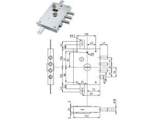 Serratura triplice applicare con scrocco doppia mappa blind. heavy - mm.73 SX (IMB 7142 1 SE) in busta - serrature a doppia mappa per porte blindate serie HEAVY con scrocco azionato da chiave e da quadro maniglia, 5 catenacci, int...