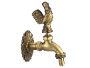 Rubinetto artistico in ottone oro anticato con gallo - attacco M1/2' - raccordo terminale M 3/4' - corpo ottone anticato, chiusura a vite a forma di gallo, rompigetto, ideale per fontanelle