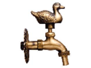 Rubinetto artistico in ottone oro anticato con papero - attacco M1/2' - raccordo terminale M 3/4' - corpo ottone anticato, chiusura a vite a forma di papero, rompigetto, ideale per fontanelle