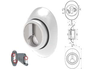 Defender regolabile a ghiera mostrina piena cromato satinato - mm.65x90 - regolazione da mm.8 a mm.14 (DF481P) - per cilindro europeo, defender magnetico di precisione con mostrina piena e con apertura tramite apposita chiave magnetica, s...