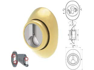 Defender regolabile a ghiera mostrina piena ottone - mm.65x90 - regolazione da mm.8 a mm.14 (DF481P) - per cilindro europeo, defender magnetico di precisione con mostrina piena e con apertura tramite apposita chiave magnetica, s...