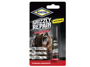 Grizzly repair istantaneo trasparente in blister - gr.3 - adesivo istantaneo universale super forte, raggiunge anche gli angoli e i giunti più piccoli