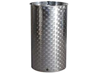 Contenitore enologico fondo a pentola inox aisi 304 saldato - lt.400 ø mm.700x1150h. bocc.F1' fiorettato - saldato di testa, in acciaio inox AISI 304, superficie esterna fiorettata, dotazione: coperchio con pomello, predisposizione ...