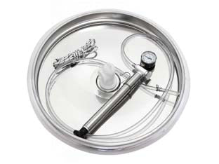 Galleggiante ad aria inox kit completo per contenitore - ø mm.540 per contenitore inox da lt.200 - con maniglia, completo di pompa, camera aria, valvola, tubo, fune e galleggiante in acciaio inox AISI 304
