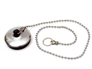 Tappo con catena a perline e anello - ø mm.52 per lavello - corpo in gomma con catena a perline in ottone cromato, con anello, colore nero