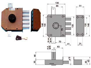 Serratura triplice da applicare senza scrocco a pompa 30620 - mm.60 DX cilindro ø mm.34 (30620VD60X) - 4 mandate, scatola in acciaio verniciato, catenacci a pistoni in acciaio cromato, dotazione 1 mostrina, 1 ferrogliera, 2 pass...