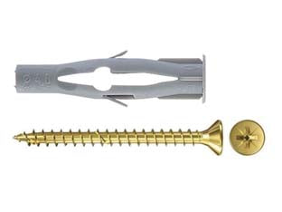 Tassello in nylon con vite fu-v - ø mm.6x45 vite mm.3,5x55 - fornito con vite per truciolare in acciaio cementato con zincatura passivata gialla a testa svasata piana con impronta a croc...