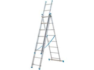 Scala stilo alluminio tripla/estensibile gr en 131 - 3x12 gr. cm.342-818h. Kg.23 base cm.118(SL350-3) - trasformabile tripla, progettata e costruita secondo le normative europee EN 131, DLgs 81/08, componibile a tre tronchi in al...