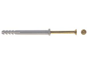 Tassello in nylon con bordo piatto e vite chiodo n-f - ø mm.6x40 vite ø mm.4x45 - fornito con vite premontata a chiodo d’acciaio (classe 4.8) testa svasata piana a zincatura passivata gialla con impronta a c...