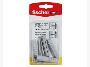 Tasselli in nylon con vite sx-sk - ø mm.8x40 vite mm.5x50 - confezione in blister, fornito con vite TPS per truciolare in acciaio zinco cromato con testa svasata piana e impronta pozdri...