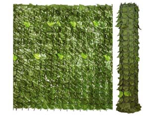 Siepe ornamentale artificiale con foglie lauro - mt.10x1h. - rotolo di rete in PVC con maglie da cm.5x5 e di spessore mm.2,6x3,6 tutto ricoperto con foglie di lauro artificiale