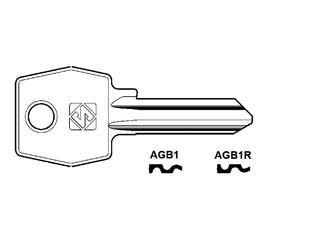 Chiavi per cilindri agb 5 spine grandi - AGB1 DX - in ottone nichelato, profilo dorsato