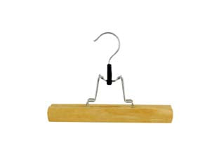 Stampella pinza portapantaloni legno - cm.26 colore naturale - set. 3 pezzi, in acciaio, rivestimento antiscivolo atossico, gancio acciaio, pinza a pressione