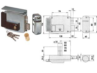 Elettroserratura per cancelli con tetto 2 mandate 11761 - mm.70 SX (11761702) - scatola e bocchetta in acciaio con rivestimento in zinco, tensione 12v AC, scrocco autobloccante, catenaccio 2 mandate manual...