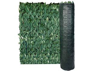 Siepe ornamentale artificiale foglie di lauro con rete ombreggiante - mt.10x1h. - rotolo di rete in PVC con maglie da cm.5x5 e di spessore mm.2,6x3,6, fondo in rete ombreggiante ricoperto con foglie di lauro...