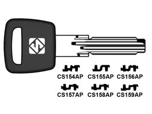 Chiavi per cilindri cisa 6+7 spine profilo piatto - CS157AP - in ottone nichelato, profilo dorsato, testa in plastica, per cilindri di sicurezza