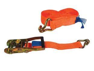 Cinghia mm.50 con fibbia di ancoraggio e cricchetto art.8182 - mt.10.5 - sistemi di ancoraggio a cricchetto LC 2000kg. con gangi a uncino, nastro poliestere (PES), larghezza mm.50