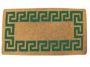 Zerbino imperiale verde spessore mm.38 - cm.40x80, spessore cm.3,8 - zerbino di cocco annodato a mano, con greca colorata